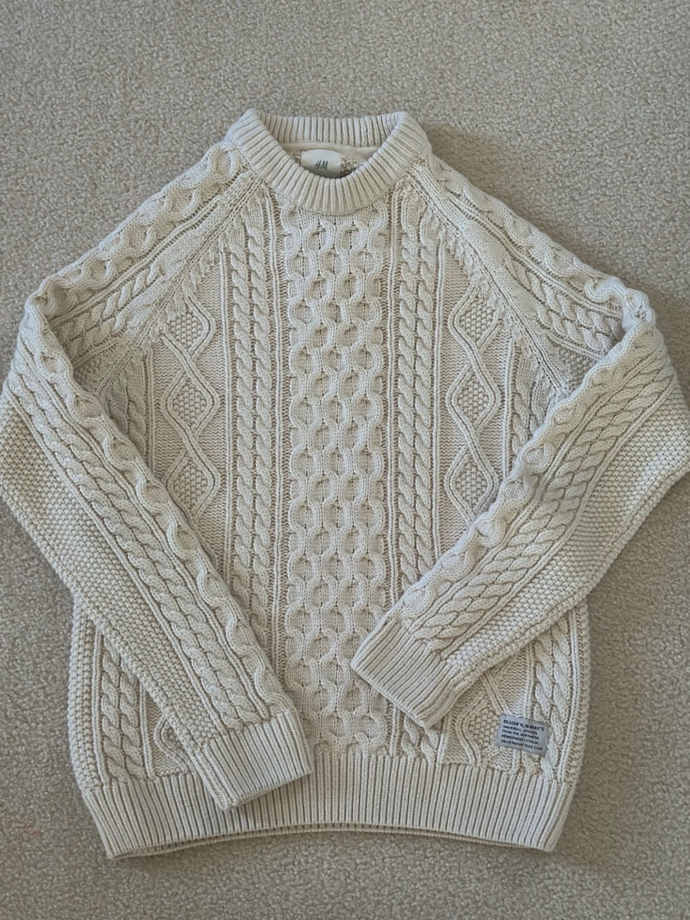 H&M Men's Cable-Knit Crewneck Sweater - Cream